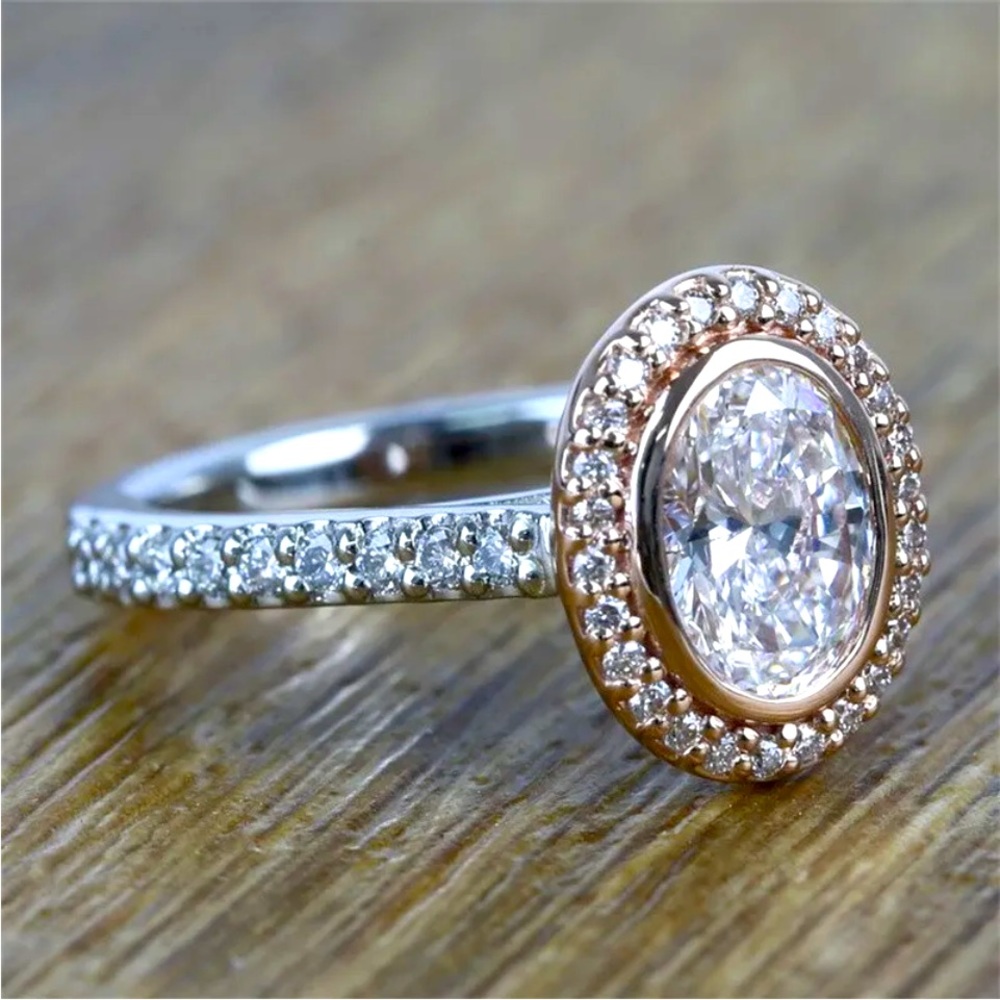 NEW Two-Tone 14k RoseGold/Sterling Silver Sim. Diamonds Ring